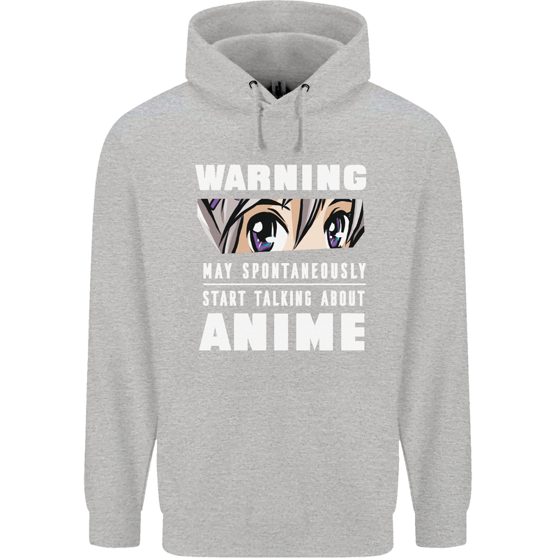 Warning May Start Talking About Anime Funny Childrens Kids Hoodie Sports Grey