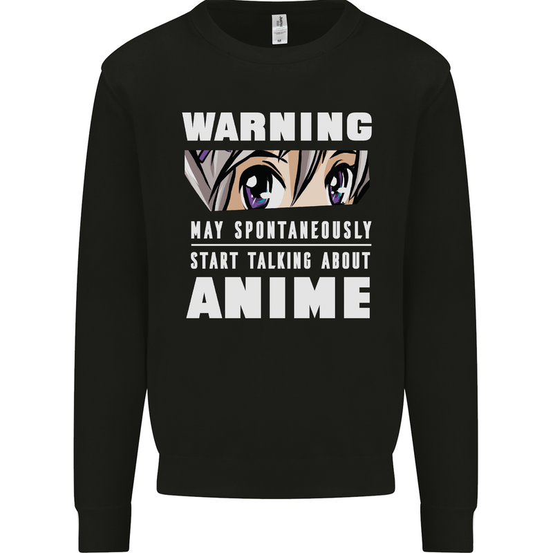 Warning May Start Talking About Anime Funny Kids Sweatshirt Jumper Black