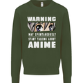 Warning May Start Talking About Anime Funny Kids Sweatshirt Jumper Forest Green
