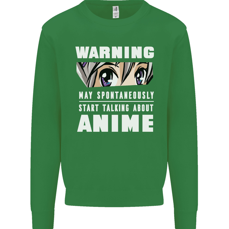 Warning May Start Talking About Anime Funny Kids Sweatshirt Jumper Irish Green