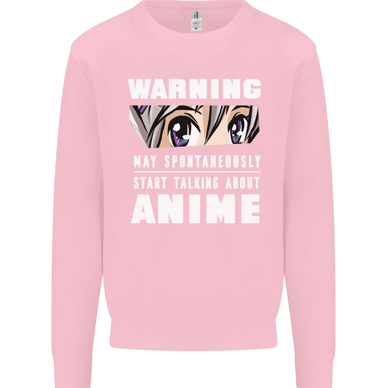 Warning May Start Talking About Anime Funny Kids Sweatshirt Jumper Light Pink