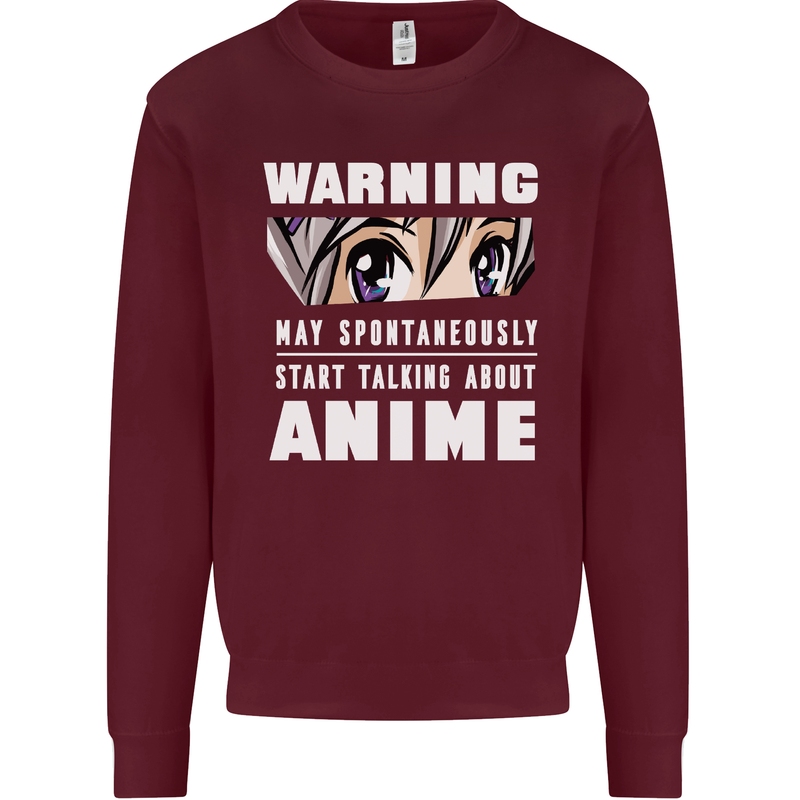 Warning May Start Talking About Anime Funny Kids Sweatshirt Jumper Maroon