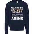 Warning May Start Talking About Anime Funny Kids Sweatshirt Jumper Navy Blue