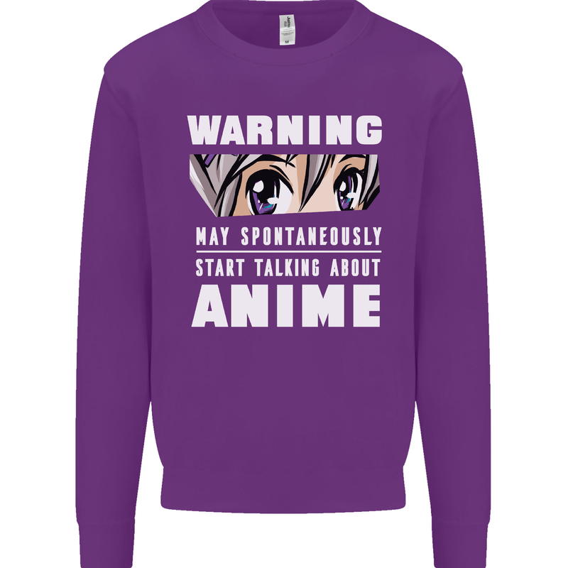 Warning May Start Talking About Anime Funny Kids Sweatshirt Jumper Purple