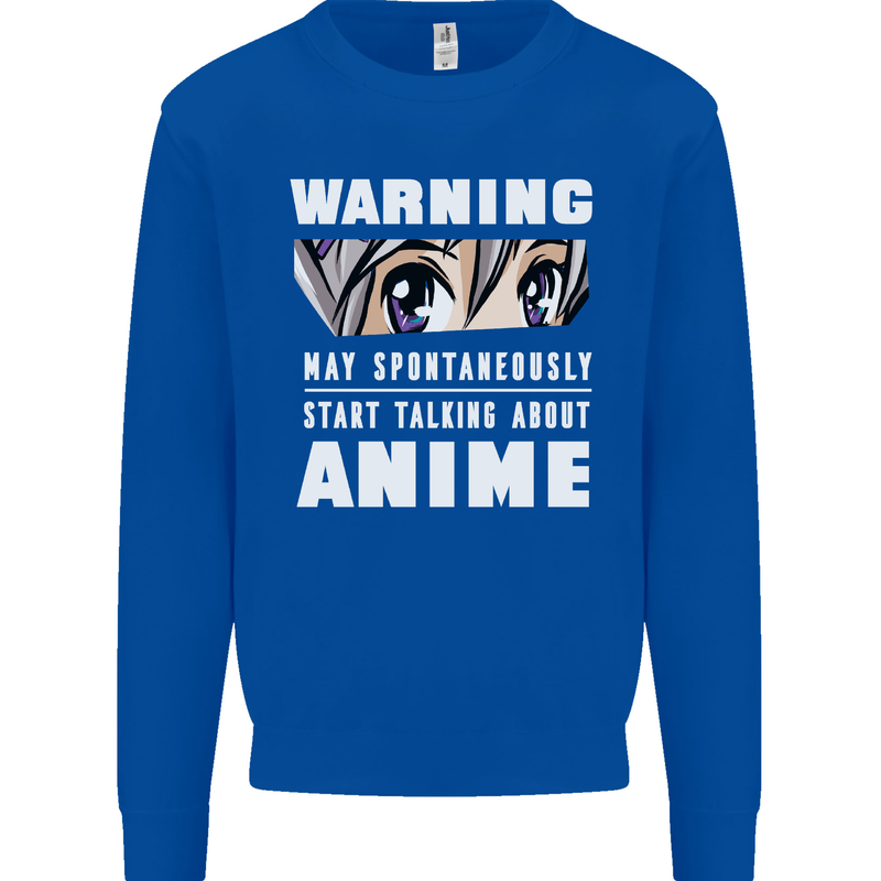 Warning May Start Talking About Anime Funny Kids Sweatshirt Jumper Royal Blue