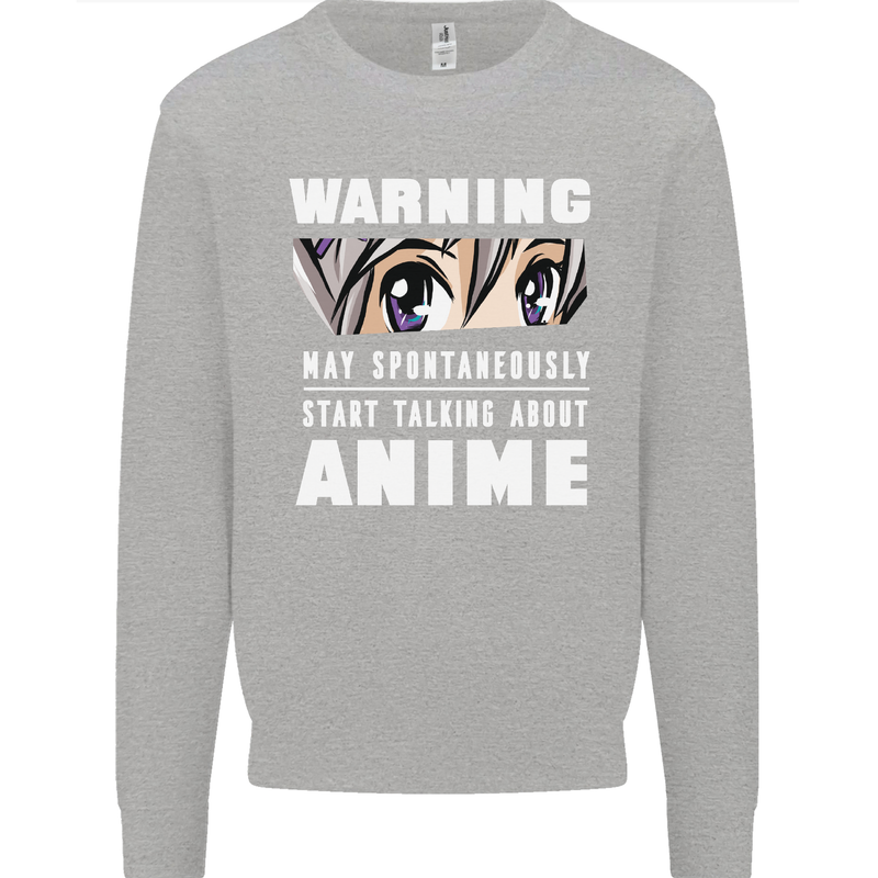 Warning May Start Talking About Anime Funny Kids Sweatshirt Jumper Sports Grey