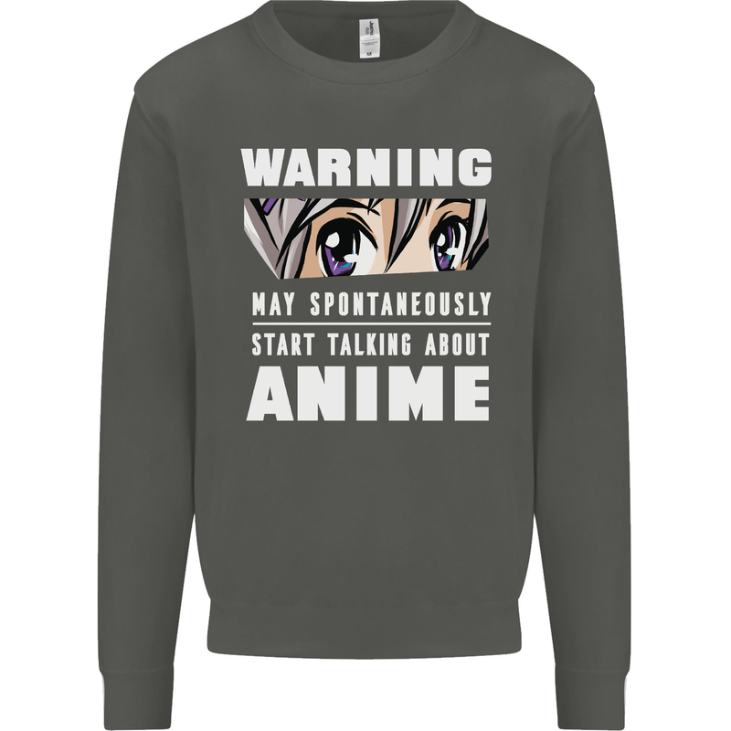 Warning May Start Talking About Anime Funny Kids Sweatshirt Jumper Storm Grey