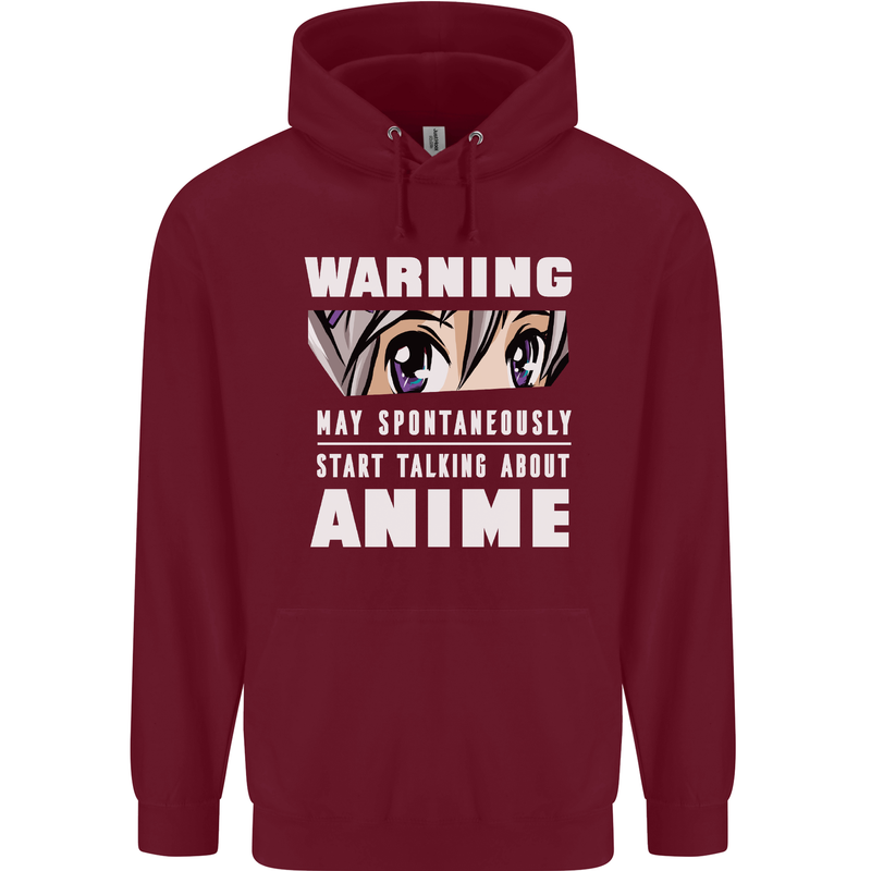 Warning May Start Talking About Anime Funny Mens 80% Cotton Hoodie Maroon