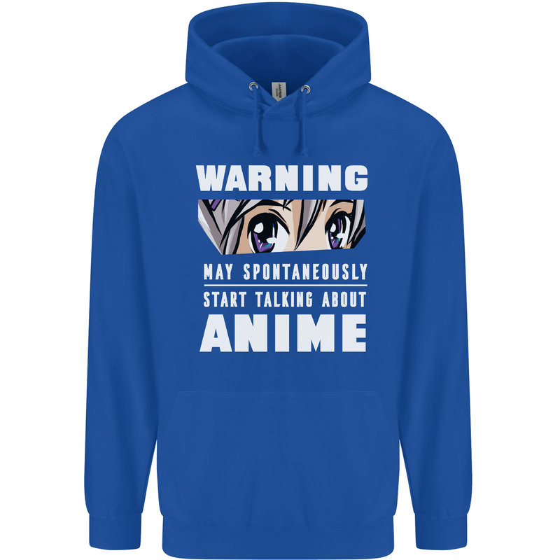 Warning May Start Talking About Anime Funny Mens 80% Cotton Hoodie Royal Blue