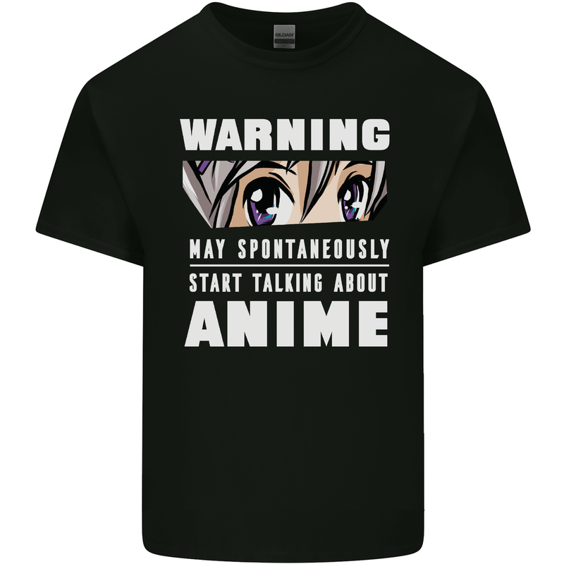 Warning May Start Talking About Anime Funny Mens Cotton T-Shirt Tee Top Black