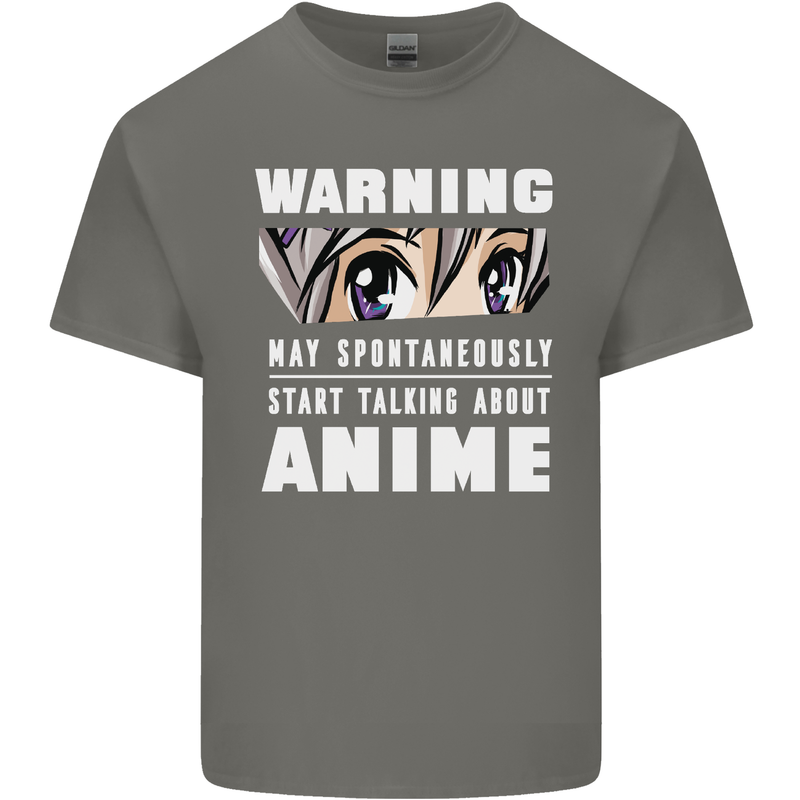 Warning May Start Talking About Anime Funny Mens Cotton T-Shirt Tee Top Charcoal