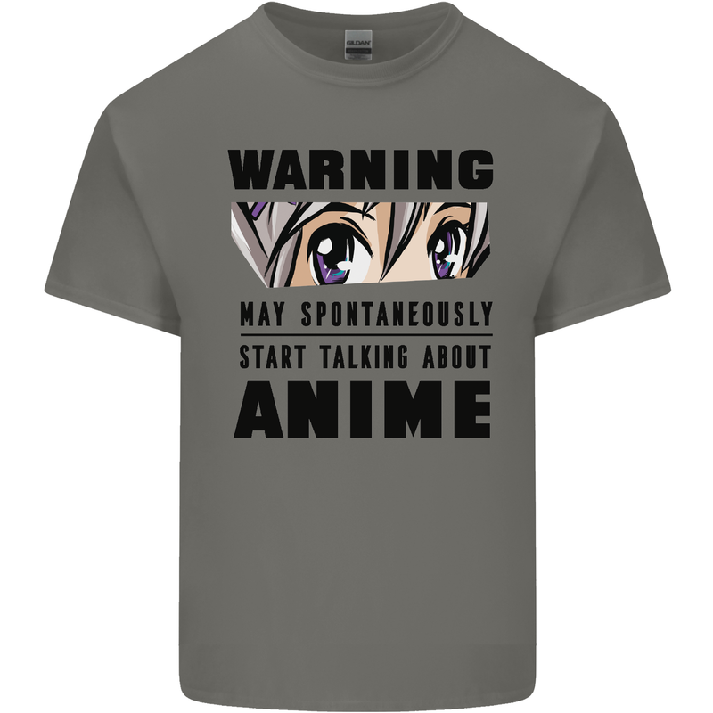 Warning May Start Talking About Anime Funny Mens Cotton T-Shirt Tee Top Charcoal