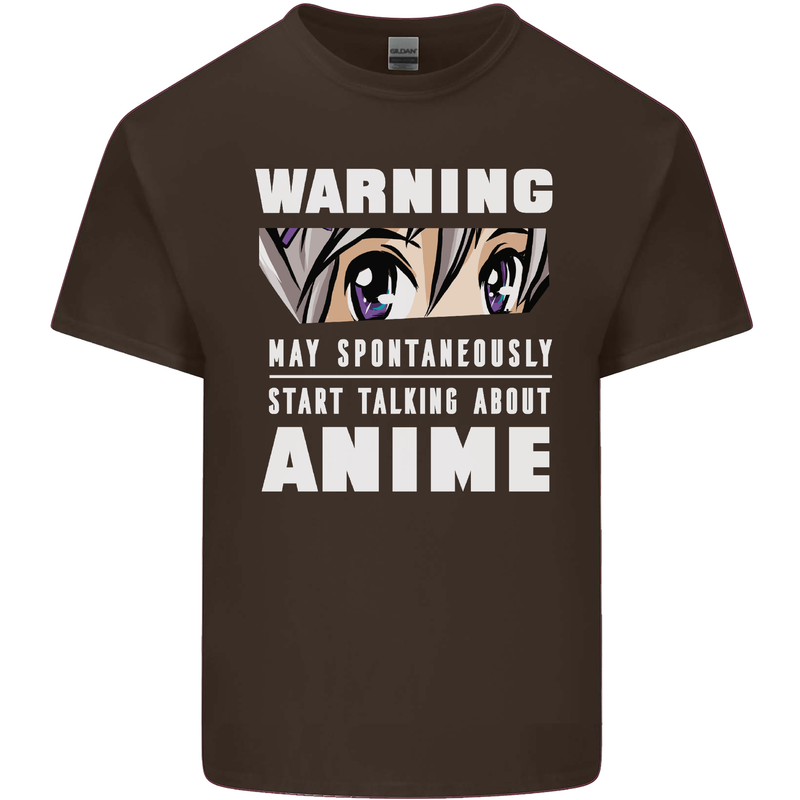 Warning May Start Talking About Anime Funny Mens Cotton T-Shirt Tee Top Dark Chocolate