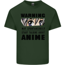 Warning May Start Talking About Anime Funny Mens Cotton T-Shirt Tee Top Forest Green