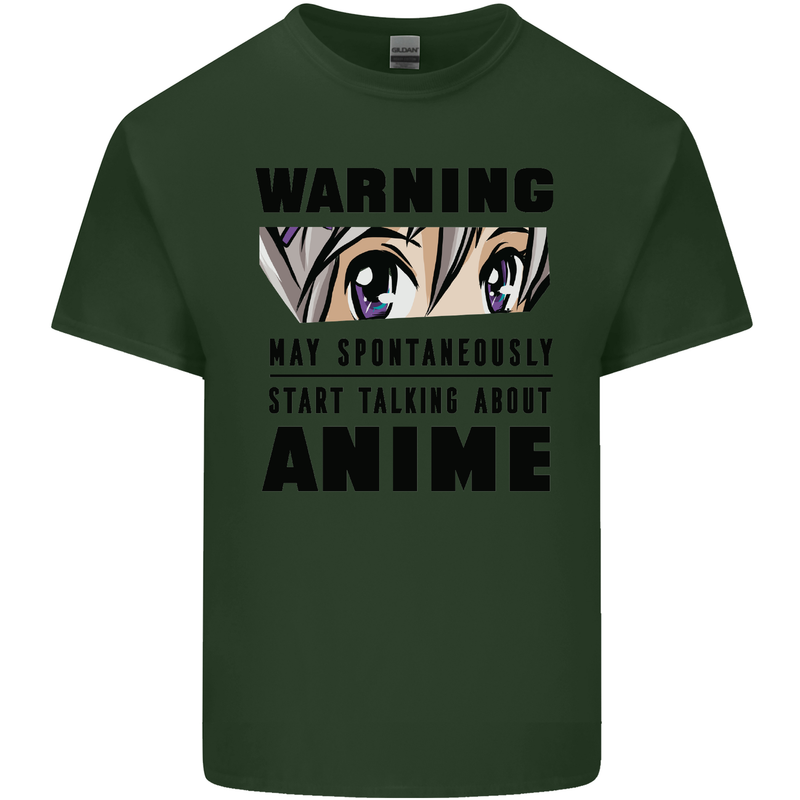 Warning May Start Talking About Anime Funny Mens Cotton T-Shirt Tee Top Forest Green