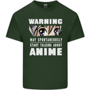 Warning May Start Talking About Anime Funny Mens Cotton T-Shirt Tee Top Forest Green