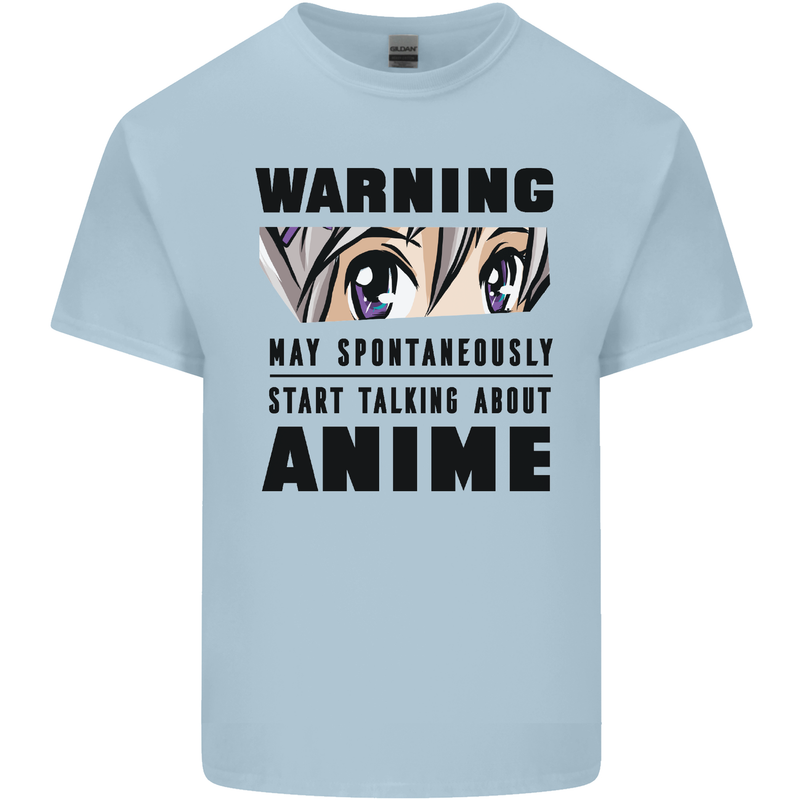 Warning May Start Talking About Anime Funny Mens Cotton T-Shirt Tee Top Light Blue