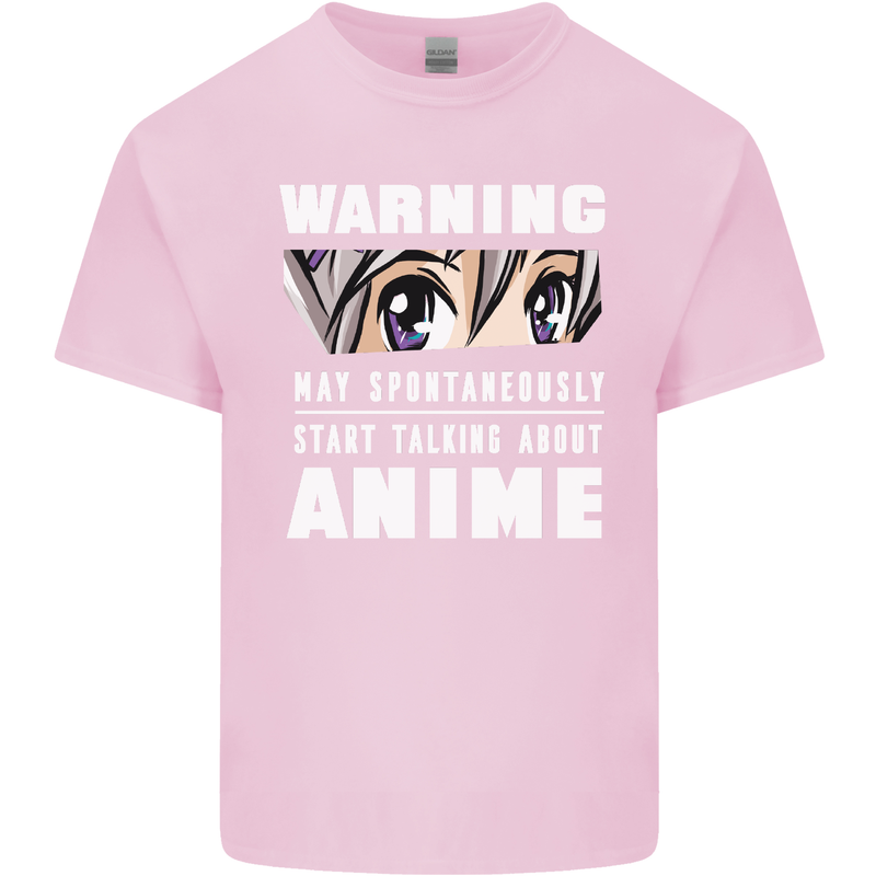 Warning May Start Talking About Anime Funny Mens Cotton T-Shirt Tee Top Light Pink