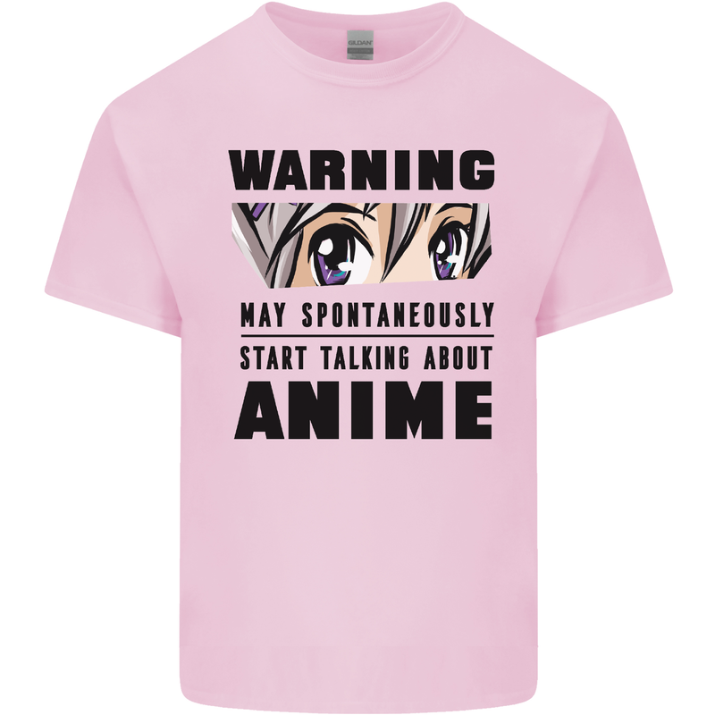 Warning May Start Talking About Anime Funny Mens Cotton T-Shirt Tee Top Light Pink