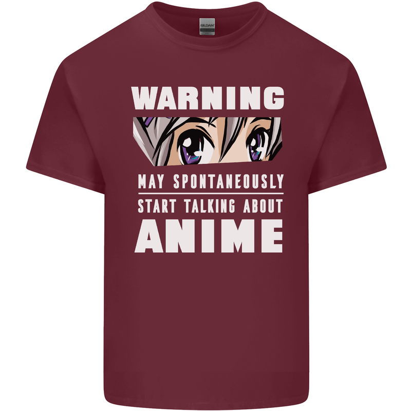 Warning May Start Talking About Anime Funny Mens Cotton T-Shirt Tee Top Maroon
