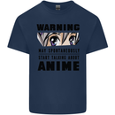 Warning May Start Talking About Anime Funny Mens Cotton T-Shirt Tee Top Navy Blue