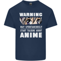 Warning May Start Talking About Anime Funny Mens Cotton T-Shirt Tee Top Navy Blue
