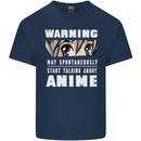 Warning May Start Talking About Anime Funny Mens Cotton T-Shirt Tee Top Navy Blue