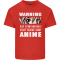 Warning May Start Talking About Anime Funny Mens Cotton T-Shirt Tee Top Red