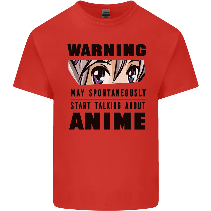 Warning May Start Talking About Anime Funny Mens Cotton T-Shirt Tee Top Red