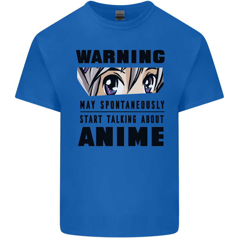 Warning May Start Talking About Anime Funny Mens Cotton T-Shirt Tee Top Royal Blue