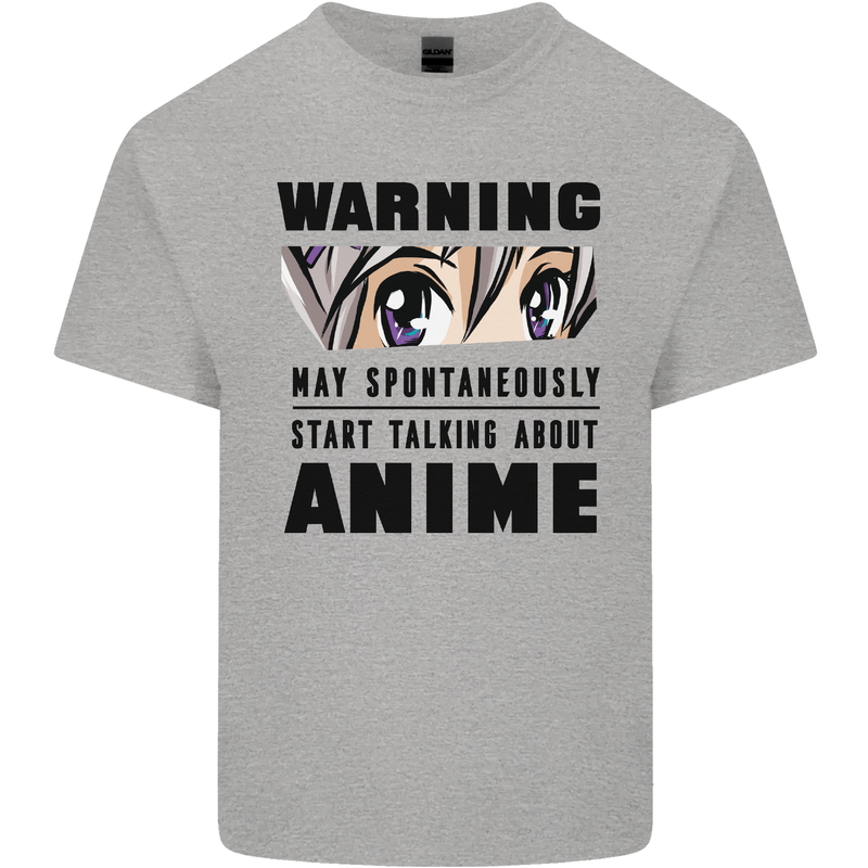 Warning May Start Talking About Anime Funny Mens Cotton T-Shirt Tee Top Sports Grey