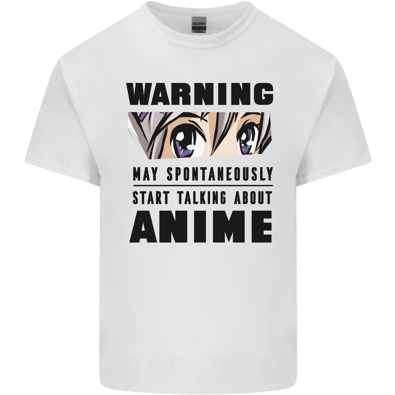 Warning May Start Talking About Anime Funny Mens Cotton T-Shirt Tee Top White