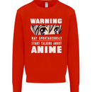 Warning May Start Talking About Anime Funny Mens Sweatshirt Jumper Bright Red