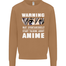 Warning May Start Talking About Anime Funny Mens Sweatshirt Jumper Caramel Latte