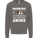 Warning May Start Talking About Anime Funny Mens Sweatshirt Jumper Charcoal