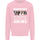 Warning May Start Talking About Anime Funny Mens Sweatshirt Jumper Light Pink