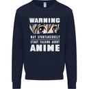 Warning May Start Talking About Anime Funny Mens Sweatshirt Jumper Navy Blue
