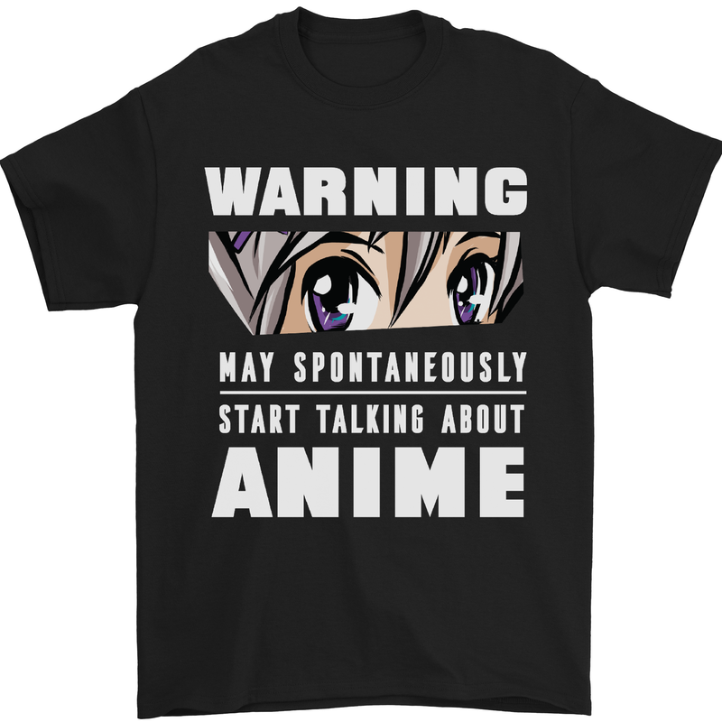 Warning May Start Talking About Anime Funny Mens T-Shirt Cotton Gildan Black