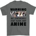 Warning May Start Talking About Anime Funny Mens T-Shirt Cotton Gildan Charcoal