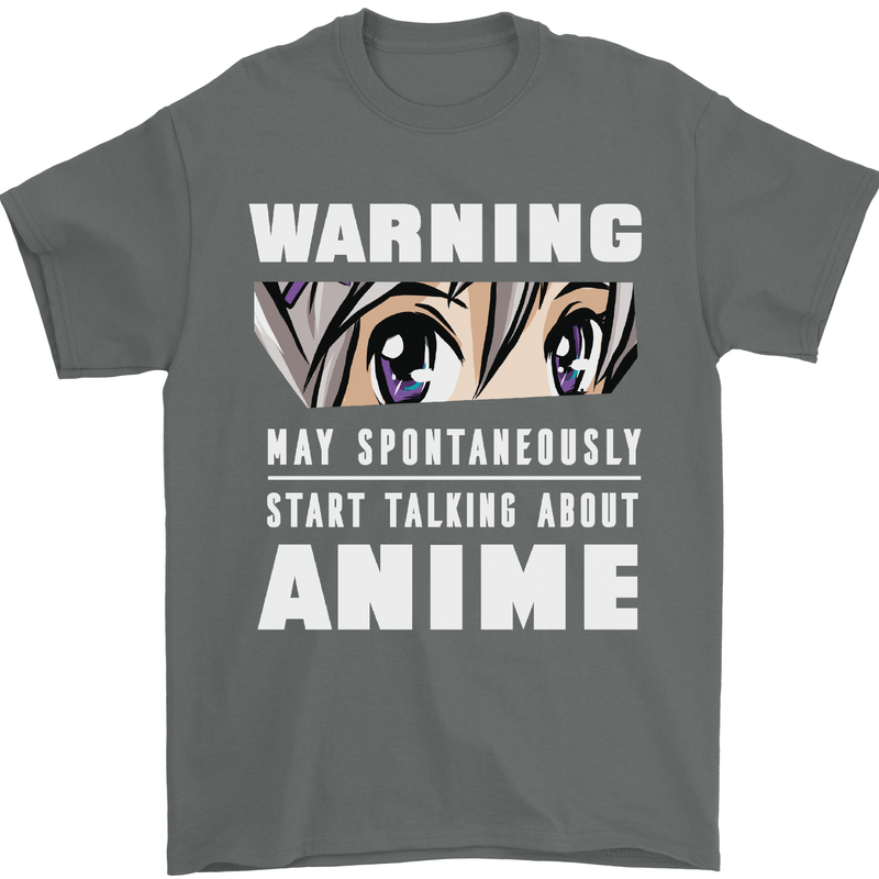 Warning May Start Talking About Anime Funny Mens T-Shirt Cotton Gildan Charcoal