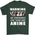 Warning May Start Talking About Anime Funny Mens T-Shirt Cotton Gildan Forest Green