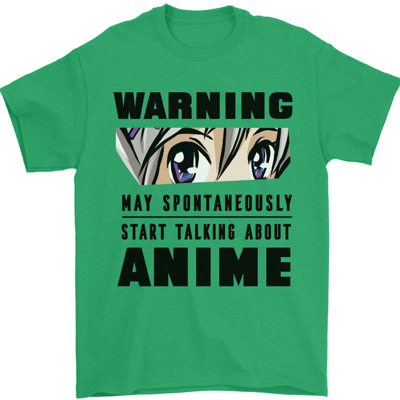Warning May Start Talking About Anime Funny Mens T-Shirt Cotton Gildan Irish Green