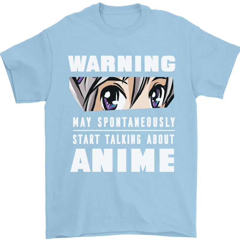 Warning May Start Talking About Anime Funny Mens T-Shirt Cotton Gildan Light Blue