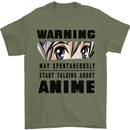 Warning May Start Talking About Anime Funny Mens T-Shirt Cotton Gildan Military Green
