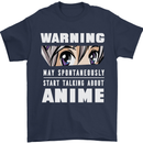 Warning May Start Talking About Anime Funny Mens T-Shirt Cotton Gildan Navy Blue