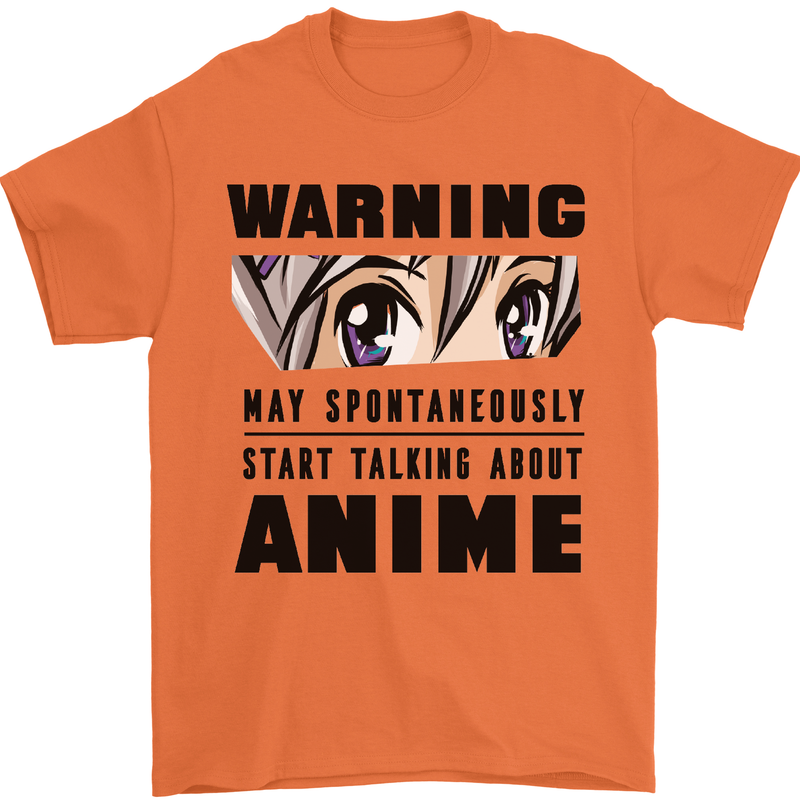 Warning May Start Talking About Anime Funny Mens T-Shirt Cotton Gildan Orange