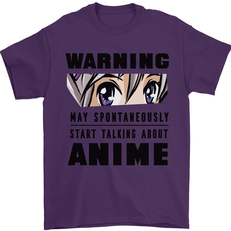 Warning May Start Talking About Anime Funny Mens T-Shirt Cotton Gildan Purple