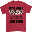 Warning May Start Talking About Anime Funny Mens T-Shirt Cotton Gildan Red