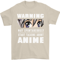 Warning May Start Talking About Anime Funny Mens T-Shirt Cotton Gildan Sand