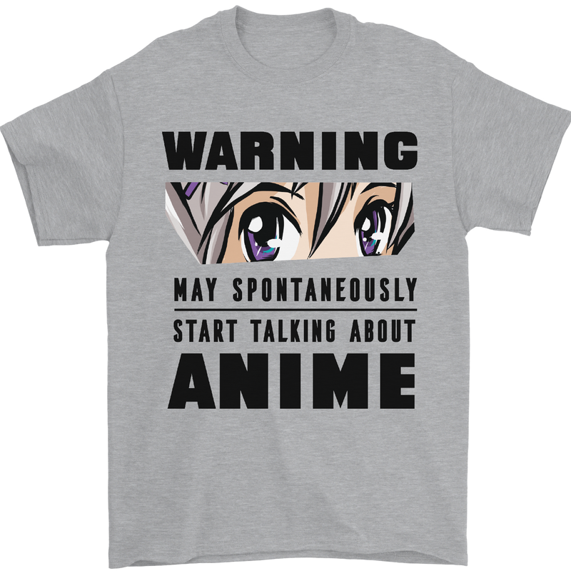Warning May Start Talking About Anime Funny Mens T-Shirt Cotton Gildan Sports Grey